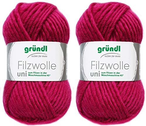 2x50 Gramm Gründl Filzwolle inkl. Anleitung für Topflappen (Uni Farben, 19 Hyazinthe)