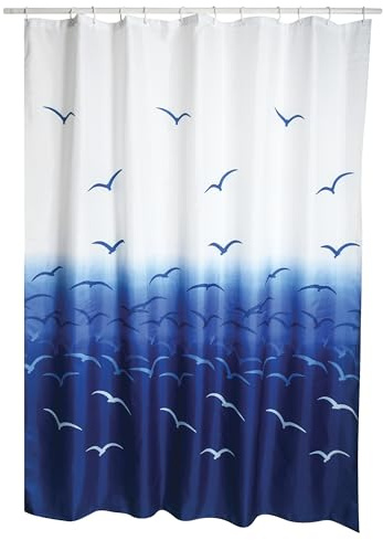 MSV Anti-Schimmel Duschvorhang - Anti-Bakteriell, waschbar, wasserdicht, Polyester, 180x200cm Möwe Weiß Blau
