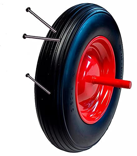 Rueda Para Carretilla Maciza 3.50-8 | Con Eje Metálico | Rueda Impinchable | Núcleo De Acero | Resistente A Golpes| Para Carros De Obra | Diseñada Para Todo Tipo De Terrenos | 36 Cm De Diámetro