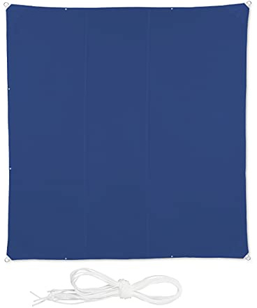 relaxdays Sun Shade Sail, Rectangular 4 x 4 m, Waterproof, Anti-UV, Tensioners, Patio, Balcony, Dark Blue