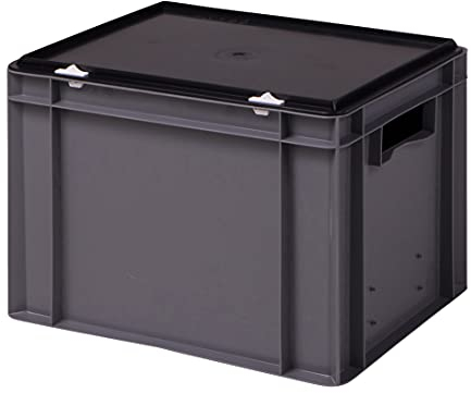 1a-TopStore Stabile Profi Aufbewahrungsbox Stapelbox Eurobox Stapelkiste mit Deckel, Kunststoffkiste lieferbar in 5 Farben und 21 Größen für Industrie, Gewerbe, Haushalt (grau, 40x30x28 cm)