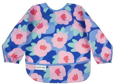 Tiny Twinkle Long Sleeve Bib for Babies & Toddlers | Waterproof Smock Bib for Eating | Machine Washable & Mess-Proof Feeding Essentials | Newborn Shower Gift (Floral Blue, 6–24M)