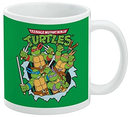 Teenage Mutant Ninja Turtles Group Tasse à café rétro en céramique – Cadeau fantaisie pour café, thé et boissons chaudes, 325 ml, blanc