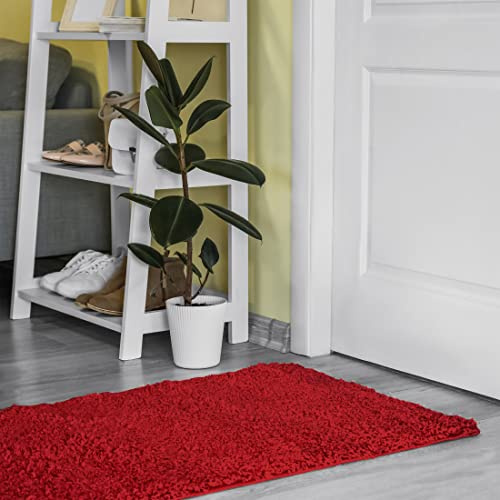 Mazovia Shaggy Läufer Flur 120x175cm Rot Einfarbig Weich und Flauschig | Teppichläufer für Küche Waschküche Schlafzimmer Pflegeleicht Fußbodenheizungsgeeignet Dick und Hochflor Verkauf pro Meter
