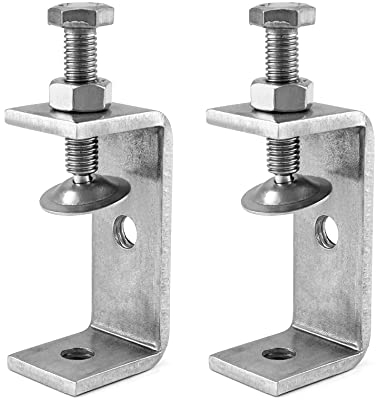 QWORK 2 Stück 304 Edelstahl C Zwingen, Hochleistungs C Klemme, für Heimwerker Holzbearbeitung, Schweißtischlerei, Silber, Stil 1