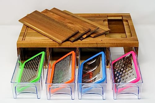 Acacia Wood Cutting Board and Meal Preparation System with Graters and Storage Containers