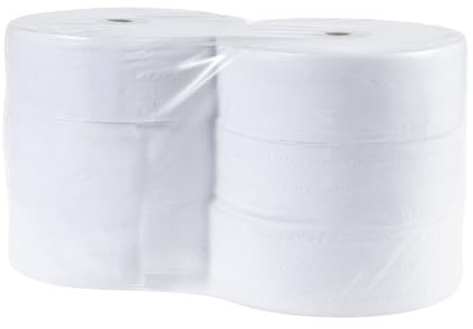 6 Rollen Jumbo Toilettenpapier Recyclingpapier in weiß, 2-lagig | Blattabmessungen: 9cm x 22 cm, Ø: 25,5cm, Kerndurchmesser: 6cm, Laufmeter: 380m- 1727 Blatt pro Rolle- Passend für die meisten Spender