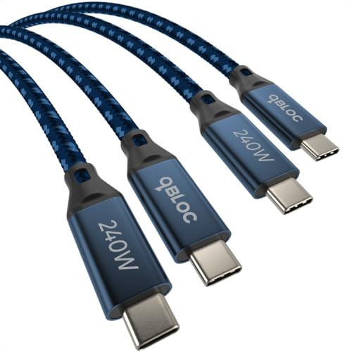 qBLOC Cable USB C a USB C de 240 W, 2 x 2 m, paquete doble, cable trenzado USB C a C de carga súper rápida para MacBook Pro 2020, iPad Pro 2020, iPad Air 4, Samsung Galax