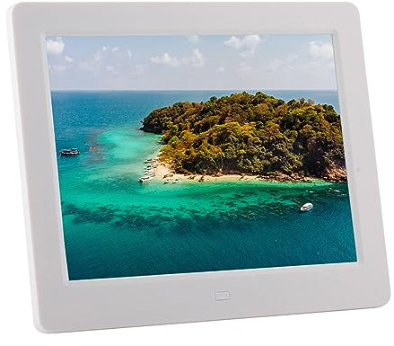 8 Zoll 4:3 quadratischer digitaler Bilderrahmen mit Anzeige von Fotos, Musik, Video-Player, Kalender, automatischem EIN-/Aus-Timer (Color : White)