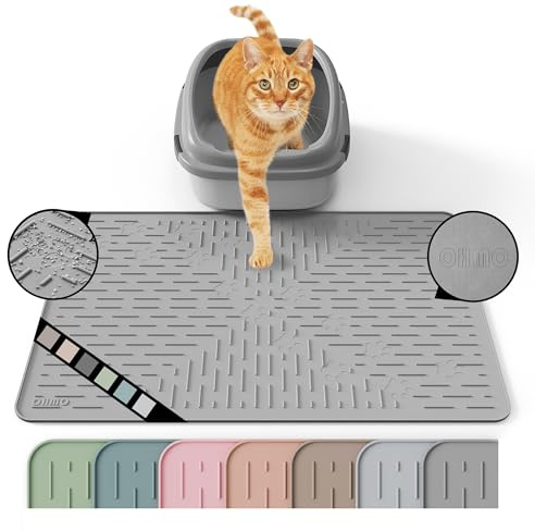 OHMO Katzenklo Matte aus Premium-Silikon 60 x 40 cm, wasserdicht und BPA-frei Katzentoilettenmatte, einfach zu reinigen und hält Ihr Zuhause sauber (Dunkelgrau)