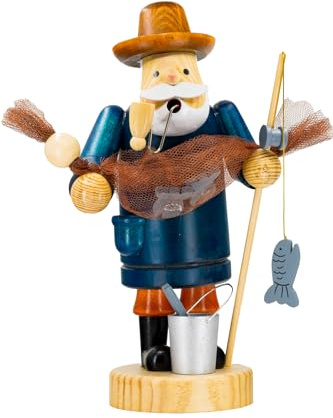Kaladia Räuchermännchen Angler aus Holz – handbemalte Räucherfigur für Räucherkerzen Größe L, XL & XXL (max. höhe 50 mm) - Größe: ca. 35 cm - Dekoration für das ganze Jahr
