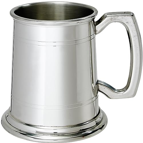 I LUV LTD Étain Chope Demi-Pinte Plaine Lignes doubles Poignée carrée Pur Bière Chope Cadeaux pour Hommes et Femmes Personnalisés