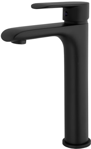 VALAZ Grifo Lavabo Negro Mate Alto Pica | Grifo Monomando Lavabo, Mezclador Agua Fría y Caliente, Ahorro de Agua | Instalación Facil y Rápida | Latón, Inoxidable, Elegante, Redondo, Serie Turia
