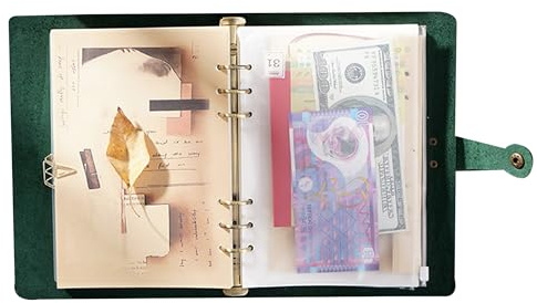 KISSKI·H Olvido Reisetagebuch aus Leder, A6, 6-Ringbuch, Schreiben mit 80 Blatt, liniertes Papier, nachfüllbarer Planer, Organizer für Damen/Herren, Geschenk für Business, persönliches Tagebuch, Grün