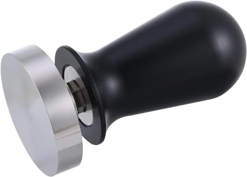 VIA CREMA Prensador calibrado para expreso, 58,50 mm, color negro | Siebträger 130167 - Tamper con resorte, base plana de acero inoxidable