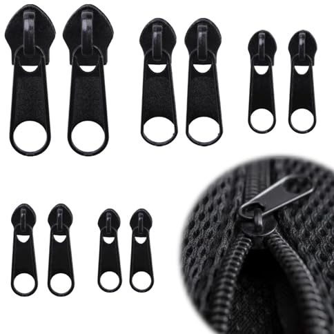 Caybats Reissverschluss Reparatur Set in 5 Größen,10er Universal Reißverschluss-Zipper, Einfach Anbringbare Schieber für Reparatur, Langlebig und Robust, Ideal für Jacken, Mäntel, Koffer, Schwarz