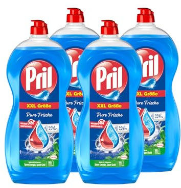 Pril Original Pure Frische 4x 1,2 l, Handgeschirrspülmittel mit höchster Fettlösekraft, für sauberes Geschirr auch in kaltem Wasser, frischer Duft