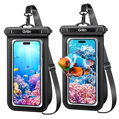 Gritin Waterproof Phone Pouch, 2 Pack IPX8 Waterproof Phone Case Bag for Swimming, Adjustable Lanyard Underwater Dry Bag for iPhone 17 16 15 14 13 12,Galaxy S24 S23 S22 and Other Smartphones up to 7
