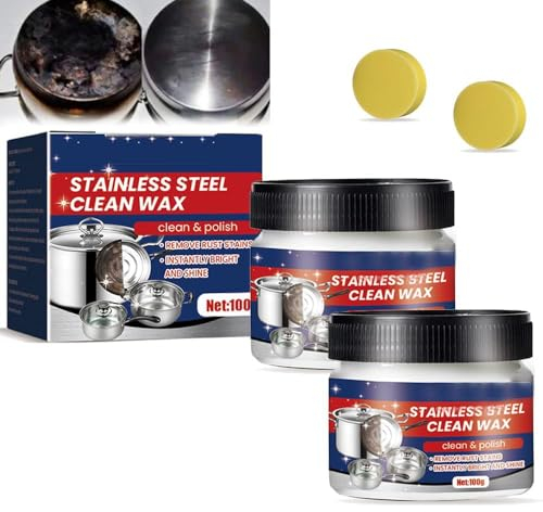 2 Stück Edelstahl-Reinigungswachs, Magische Nano-Technologie-Edelstahl-Reinigungspaste, Rostentferner für Edelstahl, Metallpolierpaste, für Spüle, Töpfe und Pfannen