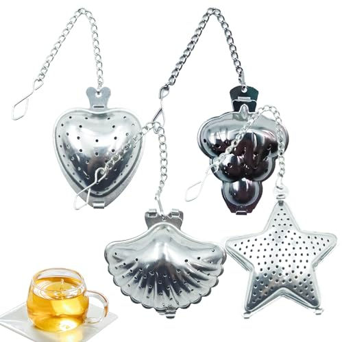 4 Piezas Filtros de Té de Acero Inoxidable,Infusor de Te con cadena,Colador De Te para té de Hojas Sueltas y Especias y condimentos