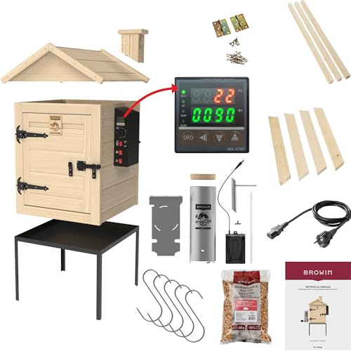 Browin Elektrische Räucherkammer dragON Wood 330340 | Garten-Räucherofen mit Rauchgenerator | Perfekter Rauchgenuss für exquisite Geschmackserlebnisse | Großes Fassungsvermögen 115 l