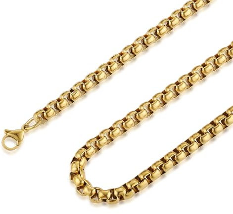 HZMAN 2mm Rolo Chain for Men Women Gold Stainless Steel Men's Chain Necklace Round Box Link Chain Necklace 16-30 Inch (18in)