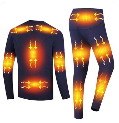 FYRTA Beheizbare Unterwäsche Set für Herren, USB Elektrisch Beheizte Thermounterwäsche + USB 5V Beheizte Hose mit 13 Zonen Heizung 3 Temperaturstufen für Winter Ski und Sport,Blue,L