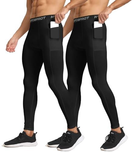 HYCOPROT Kompressionsbyxor för män atletisk baslager leggings coola torra träningstights för löpning yoga gym basket, Svart+Svart, M