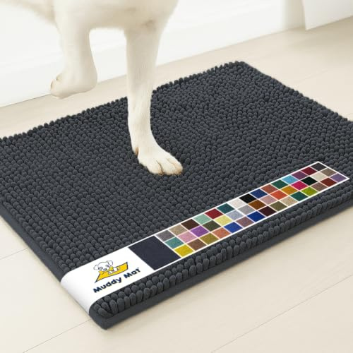 Muddy Mat® | Super Absorbent Door Mat Indoor, Microfiber Quick Dry Chenille Entryway Rug, Non-Slip Front Door Mat, Indoor Mats for Entryway, Machine Washable Pet Rug, Charcoal 18x28