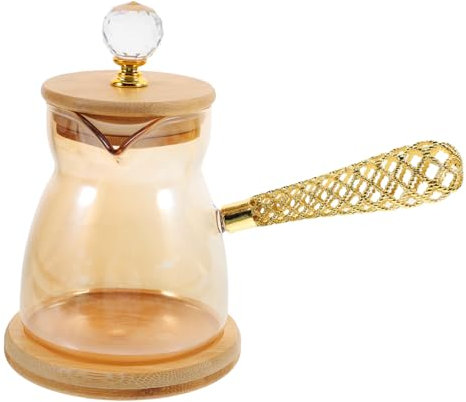 SHOWERORO Gold Turkish Coffee Pot Glass Side Handle Tea Infuser Teapot Elegant Finish for Home Dec