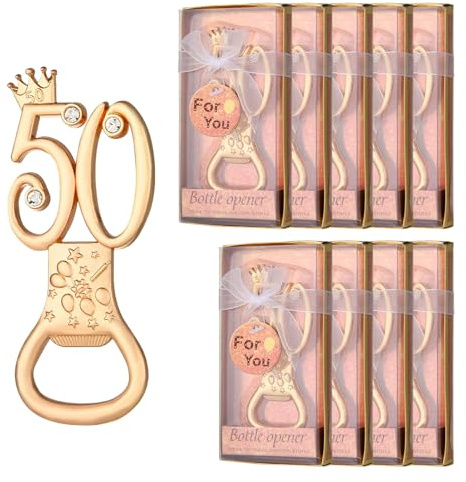 DADEA Apribottiglia Dorati con Corona 50 Anni Compleanno - Bomboniere Matrimonio 10 Pezzi