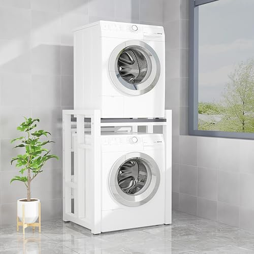 Altura Ajustable Mueble Lavadora Y Secadora Vertical Exterior,Estantería Lavadora Con Tablero De Estante,Armario De Lavadora De Tambor,Separador Lavadora Secadora,Estructura De Acero,Para Baño(White/b