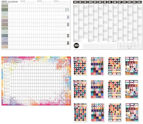 XXL Wandkalender 2025, Kalender Groß: 74x52cm, Jahreskalender mit Aufkleber und Doppelseitiges Band, Jahresplaner - Urlaubsplaner - Familienplaner Wand Kalender für Büro Familie Schule (3 Stück)