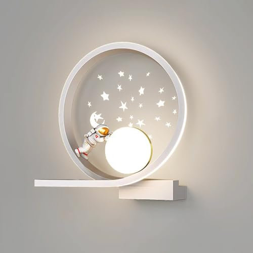 Aplique de pared para habitación infantil, diseño de astronauta, LED redondo, con proyector de estrellas, iluminación de pared con estrellas, luces de noche para niños, dormitorio de niñas y niños, g