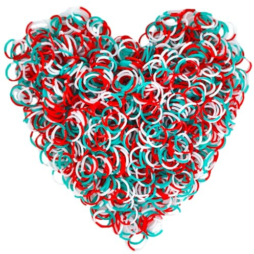 Yowamho Loom Rubber Band Refill, White & Red & Grass 900 Pcs. | Children's Hair Ties, Elastic, Colorful Colors, DIY Activities, Friendship Bracelet.