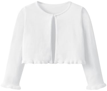 Kefiyis Fille Boléro Manches Longues Cardigan Bolerose Veste Festive avec Boutons pour Robe de Communion, Robe de Baptême 110-150 Blanc 150