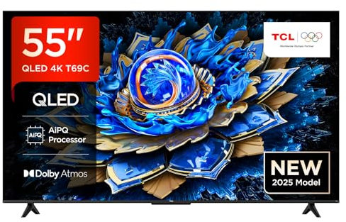 TCL 55T69C - 55” QLED TV, 4K HDR Direct LED Smart TV, Powered by Google TV (Dolby Vision & Atmos, Motion Clarity, Compatible with Google Assistant & Alexa)