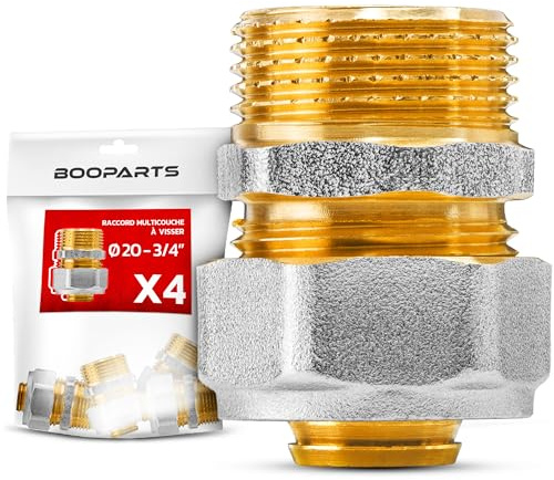 BOOPARTS – 4 Pièces – Raccord Multicouche à Visser Ø20–3/4 Mâle | Manchon Droit Fileté pour Tuyaux Multicouches PEX, PER et Composites | Étanchéité Fiable et Montage Rapide