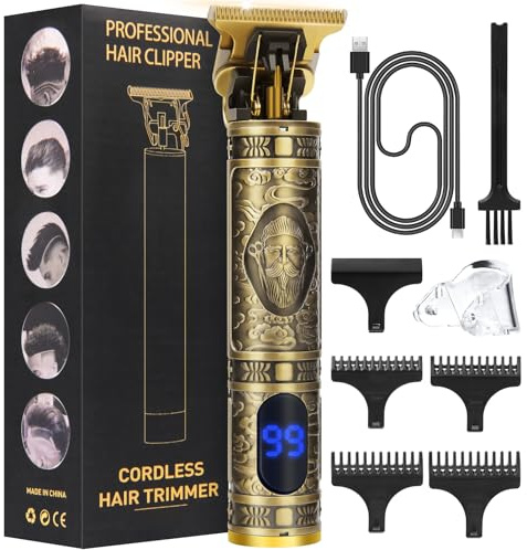Beard Trimmer Hair Clippers for Men, Cordless Rechargeable Hair Trimmer with T-Blade, Professional Grooming Kit with LED Display, Barber Clippers Gift for Men