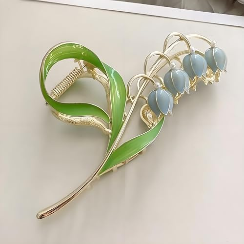 Horquilla para el pelo con diseño de flor de lirio azul del valle, horquillas de metal, pinzas de mandíbula y pasadores para cabello fino y grueso