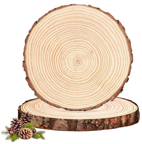 Holzscheiben, 2 Stücke 30 cm Rundes Holz, Log Deko ohne Loch, Naturholz Tischdeko für DIY, Hochzeit, Weihnachten