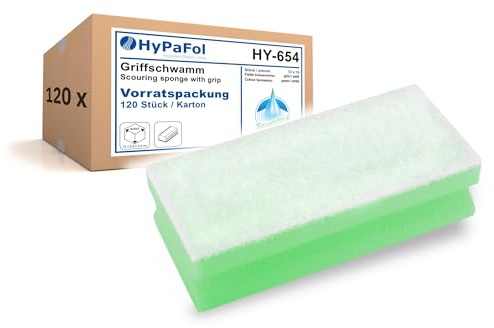 HypaFol Küchenschwamm waschbar, grün-weiß 120 Stück I kratzfreier Putzschwamm für Küche & empfindliche Oberflächen I Set für Arbeitsflächen, Küchengeräte etc I XL Griffschwamm mit 5mm Scheuerseite