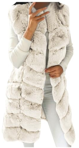 Faux Fur Coats Gilets for Women UK Quilted Jackets Womens Sleeveless Vest Jackets Body Warmer Faux Fur Jacket Thick Outdoor Outwear Overcoat Long Parka Tops Fluffy Plush Cardigan Jacket 3XL