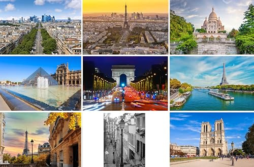 Postkarten-Set Paris / Frankreich - 9 Karten / Ansichtskarten / Grußkarten | Fotos Bilder vom Eiffelturm La Defense Sacre Coeur Notre Dame Louvre Arc de Triomphe Montmatre