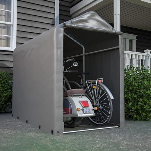 Fahrradgarage 187x100x160 cm – Wetterfestes Garagenzelt aus verzinktem Stahl & PE-Plane, Gartenschuppen für Fahrräder Werkzeuge Brennholz & Gartenmöbel, wasserdichtes Lagerzelt dunkelgrau