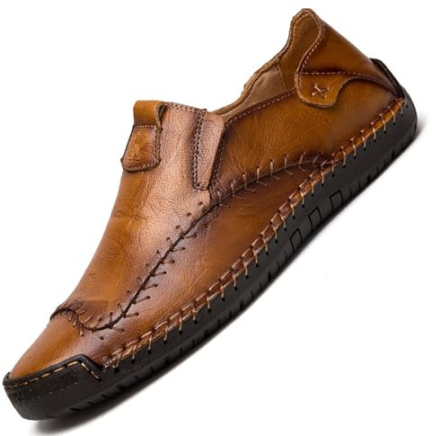Klassische Pennyloafer for Herren, for Hineinschlüpfen, Mokassins in Lederoptik, Autofahrerschuhe, bequeme Freizeitschuhe for Herren(Yellowish brown,8UK/43EU)
