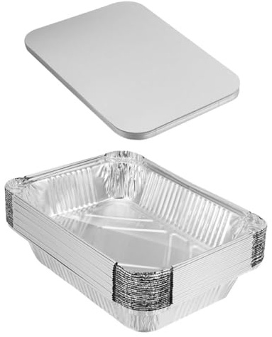 SECFOU 20 ensembles Lot de Barquettes Rectangulaires Jetables Aluminium avec Couvercle Papier Boîtes Multi-usages Résistantes Chaleur pour Barbecue Camping et Rangement Alimentaire