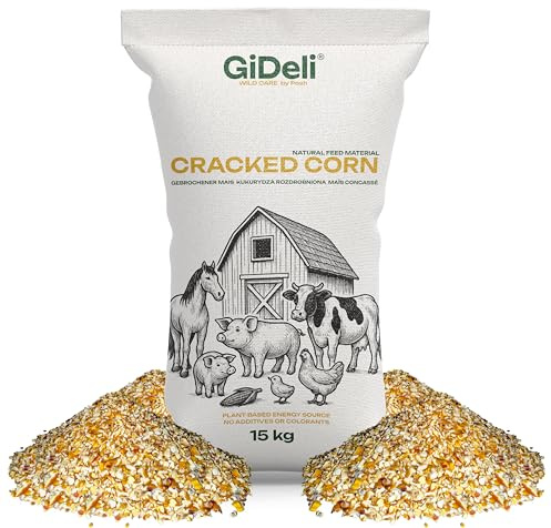 GiDeli Maíz forrajero, 15 kg, color amarillo, granos de maíz rotos en calidad alimentaria, alimento para pollos, patos, caballos y palomas