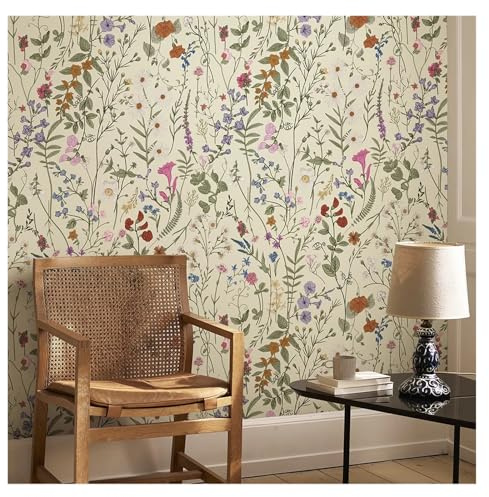 Trätapet Ljusgul PVC-blommig tapet avtagbar och självhäftande för möbler, kök, badrum, vattentät vinyl väggdekoration (44 cm x 300 cm)