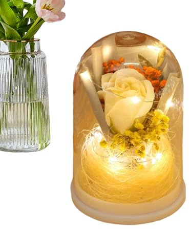 Bouquet di Rose eterne con Illuminazione a Campana di, Fiori stabilizzati, per Donne, Madri, mogli, Figlie, Sorelle, Amiche, San, Compleanno, Decorazione romante